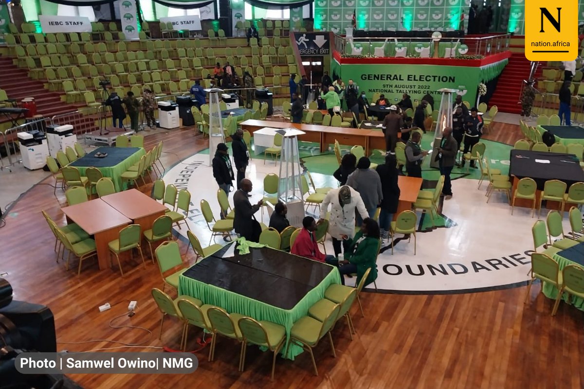 NationAfrica's tweet photo. IEBC Update: All the verification desks are now empty at Bomas. The Diplomats area is is slowly being occupied unlike previous days when it has been empty. Security is very tight. 

#KenyaDecides2022 https://t.co/qZIa8pC7wr