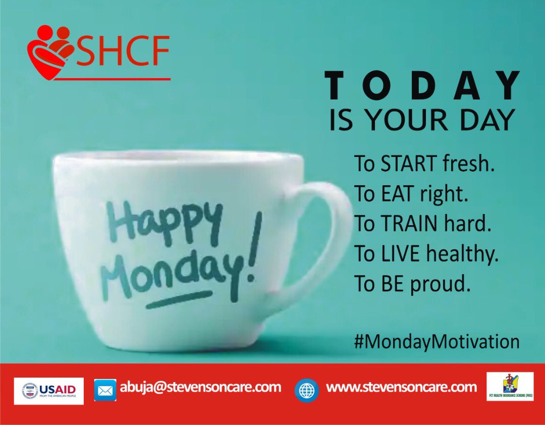 stevenson_cares's tweet photo. It’s the start of a new week!
Think positively, exercise daily, eat healthy, work hard, stay strong, build faith,
#shcf #usaid #nigeriaihp #fhis #fhisabuja #healthinsurance #abuja #abaji #abujamunicipal #bwari #gwagwalada #kuje #kwali #abujahmo #abujahealthcare #abujacommunity https://t.co/OOT94ZJh1m