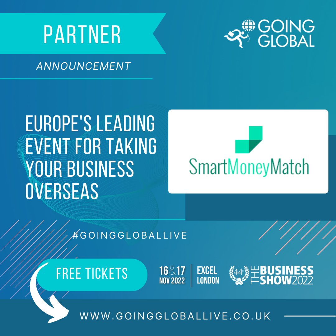 GoingGlobalLive's tweet photo. SmartMoneyMatch is joining us this November as a partner for Going Global Live! @SmartMoneyMatch

Don't miss out, get your FREE tickets here: https://t.co/3t3rRO9xmA #GoingGlobalLive #GGLive #GGpartner https://t.co/4OKhRdaKwk