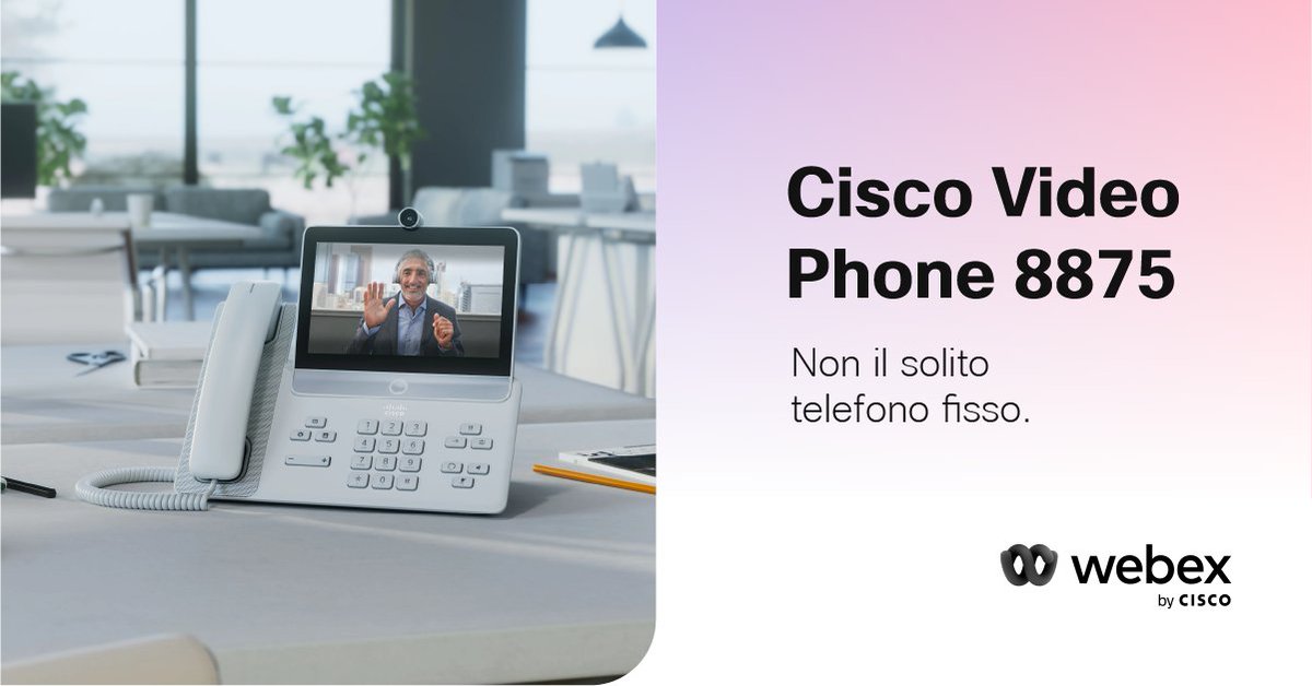 Webex_Italy's tweet photo. Il telefono fisso intelligente progettato per il lavoro ibrido.

Occupa il tuo spazio da lavoro, rispondi a una chiamate o partecipa a una riunione video⁠, tutto dal tuo telefono fisso.

Scopri il Video Phone Cisco 8875 per Webex: https://t.co/VADPLREGQv https://t.co/LUQ1EciP2o