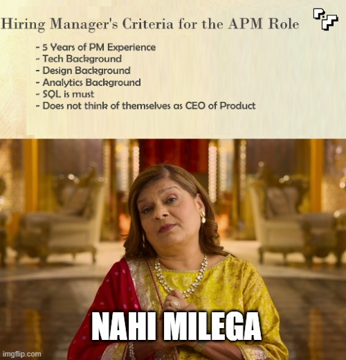 pmschoolx's tweet photo. 🙇🙆 Hey, Sima Aunty, can we get a suitable APM? 😜
#productmanagement #pmschool #apm #meme #indiamatchmaking https://t.co/f1B34Vxt9m