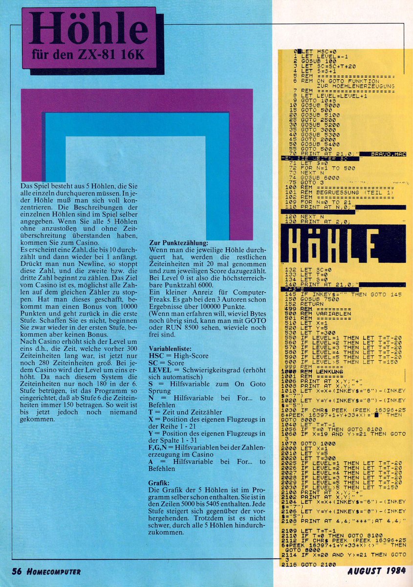 vsg_DE's tweet image. Guten Morgen ☀️ Zum #Retromontag möchte ich an die Zeitschrift "Homecomputer" aus dem Roeske Verlag Eschwege erinnern. Im heissen Sommer von 1984 wurden Videospiele noch "abgetippt". Ja ja liebe Freunde. Da waren die meisten von euch noch nicht einmal geplant! 😉

#Heimcomputer