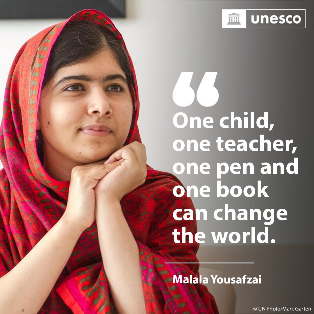 “One child , one teacher, one book, one pen  can change the world.”

The #MondayMotivation we need from <a href="/Malala/">Malala Yousafzai</a>. ✨

Education transforms lives &amp; is at the heart of our’s mission to build peace. on.unesco.org/2DWrAKH