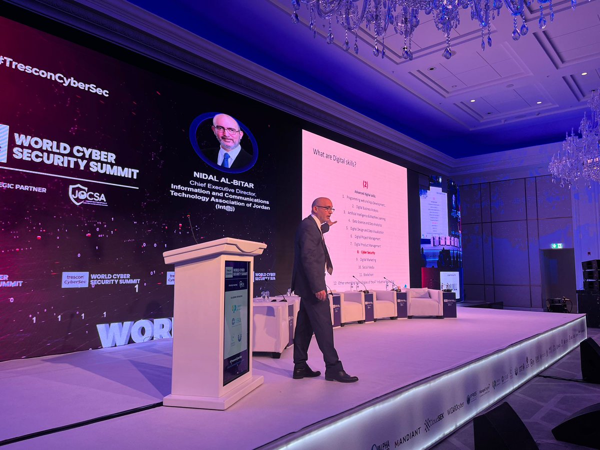TresconMENA's tweet photo. Live now at #WCSSJordan!
A Keynote Presentation on ‘Employment in the Cyber Security’ by Nidal Al-bitar
If you're at the event be sure to use #WCSSJordan, #TresconCyberSec and we will feature you on our social media.
#Trescon #TresconCyberSec #jordan #cybersecurity #mena https://t.co/RpCKATfJxH