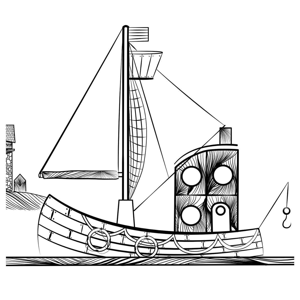 'Kai is klaar om te vertrekken. Hij zet zijn kapiteinspet op en zwaait zijn familie uit! Op zoek naar de schat! Wat neem jij mee op zoek naar een schat?' 🏴‍☠️ #kinderboek #prentenboek #voorleesboek #lijntekening #illustratie #illustrator #boekillustratie #illustrator