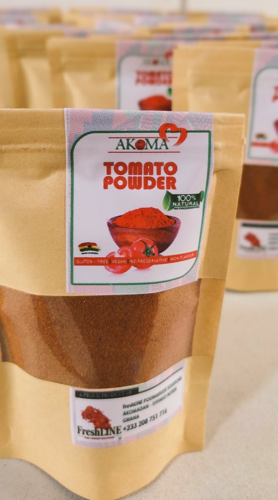 freshlinephsltd's tweet photo. And there we have it. The Akoma Tomato Powder. 
Healthy, convenient and Safe always.
Eat healthy, stay healthy.
#postharvestmangement
#ClimateActionNow 
#agroprocessing https://t.co/u7lsyRo5RA
