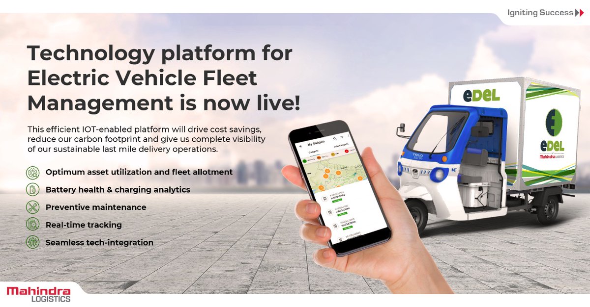 Mahindralog_MLL's tweet photo. We are happy to announce the launch of our electric vehicle fleet management tech platform, so that you get complete visibility of your consignment in the last mile delivery operations. For more details, reach out to us at enquiries-mll@mahindra.com https://t.co/V16AExtQmR