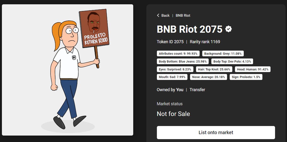 DeBullVader's tweet photo. Glad that this one was listed cheap! Another sign i did not have. @BNBRiot 

This is a great moment to get some before nfts prices go back up. 
Get yours at https://t.co/WFJlFrhW3l

Join the fun at:
Discord: https://t.co/l7F8CAlYM7

#BNB #NFT #FUNLABS https://t.co/T5DuRTkDVC