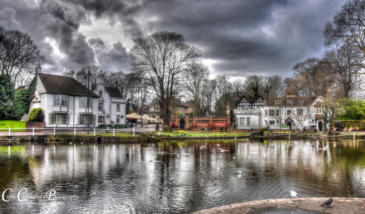 colcas57's tweet photo. A photo from earlier this year taken just after my first eye op and in cooler times, one of the iconic view of the @GreyhoundH  and @HoneywoodMuseum  taken in Spring with the daffodils out &amp; a very heavy sky that couldn't make its mind up to either rain or be sunny. @YoungsPubs https://t.co/ZGSb40X7mR