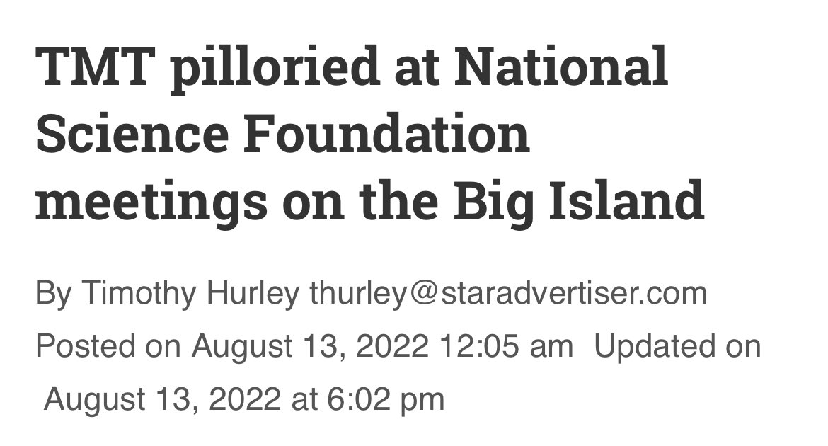 uahikea's tweet photo. National Science Foundation (@nsf) is evaluating an $850m request for the Thirty Meter Telescope (@TMTHawaii). Last week it hosted public meetings to solicit feedback about the project. A majority of testimony recommended NSF not fund it. Listen to the people, not the propaganda. https://t.co/X269wIDuon