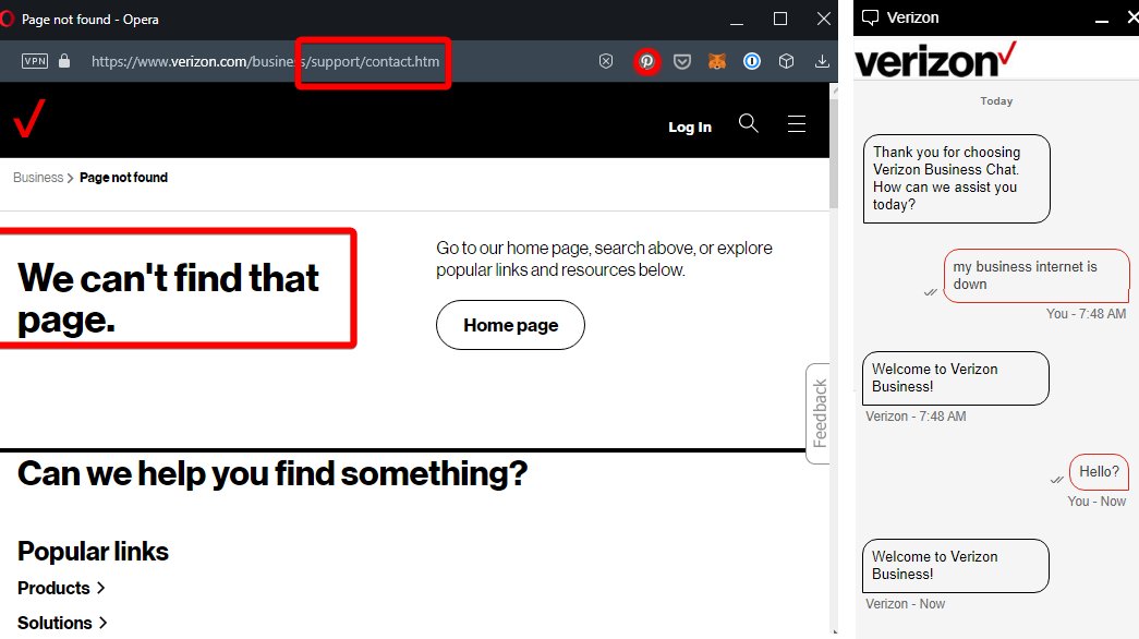 pekalicious's tweet photo. This is @VerizonBusiness : Your internet is down and you call support, they push you really hard to use their app/webpage. You go to webpage and find this amazing level of incompetency (yes, this is a business account, which I pay extra for): https://t.co/tRSTdznOtu