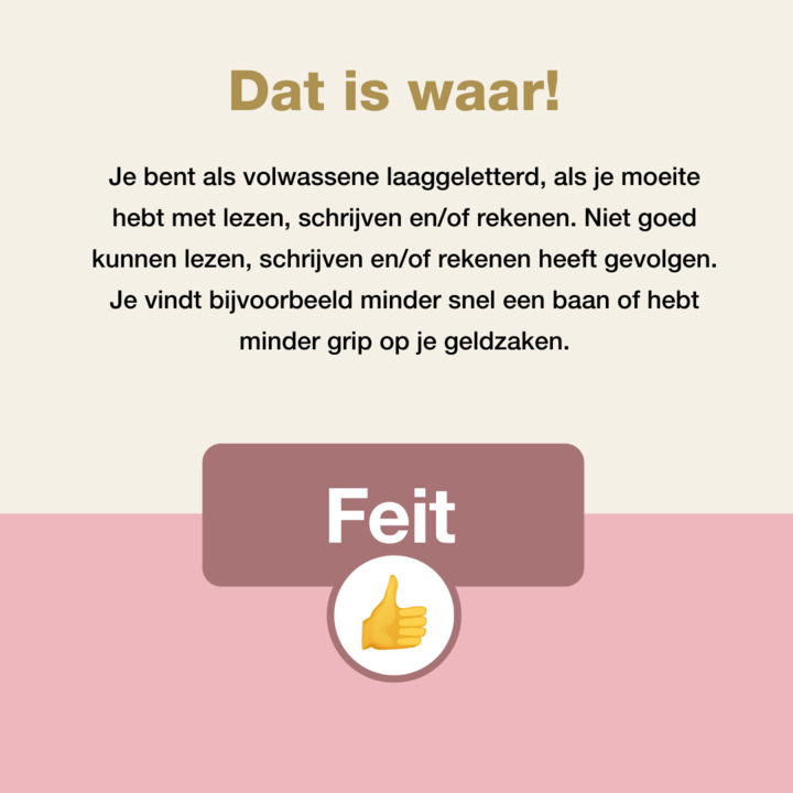 Lezenschrijven's tweet photo. Wist je dat? Een volwassene die laaggeletterd is, geen analfabeet is. Een laaggeletterde kan wel lezen en schrijven, alleen niet goed genoeg om helemaal mee te doen in de samenleving. Meer weten over #laaggeletterdheid 👉 https://t.co/9WyrkHhgMP https://t.co/ZQGfOMmO9O