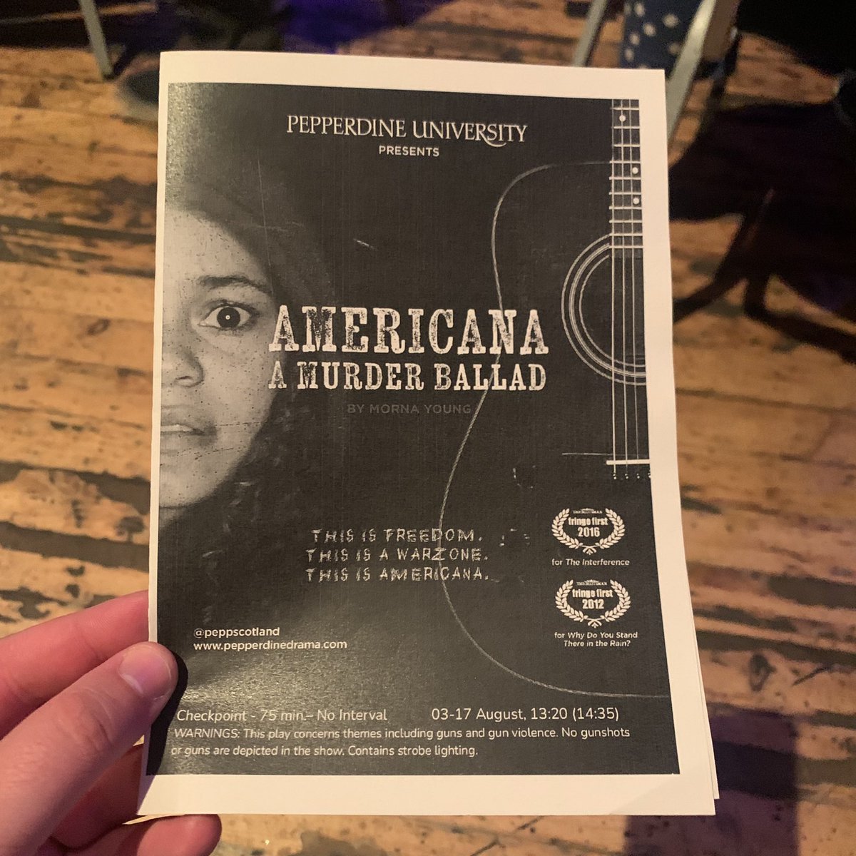 Had the pleasure of seeing <a href="/PeppScotland/">Pepperdine Scotland</a> several times now, in the unique tradition they and @AlexFthenakis have carved at the Fringe. Every time blown away by the talent of the young performers they bring and <a href="/mornayoung/">Morna Young</a>'s thrilling Americana: A Murder Ballad is no exception.