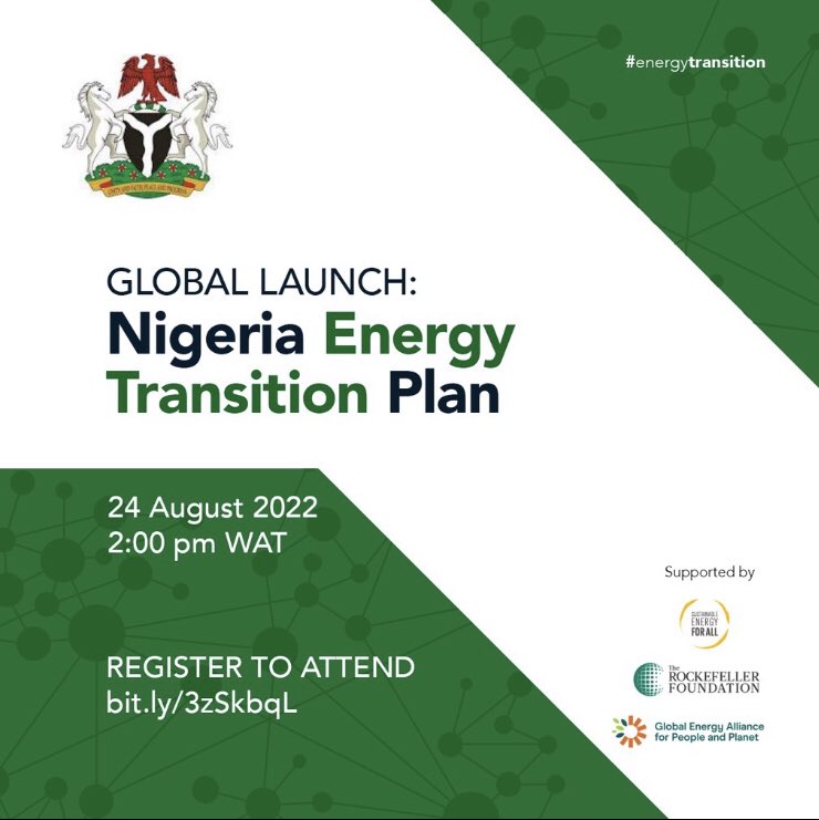 Sustainable Energy for All | #SDG7BeBold (@seforallorg) on Twitter photo 🟢 ⚡️ Register to attend <a href="/NigeriaGov/">Government of Nigeria</a>'s 🇳🇬 launch of their #EnergyTransition Plan in partnership with <a href="/SEforALLorg/">Sustainable Energy for All | #SDG7BeBold</a>, <a href="/EnergyAlliance/">Global Energy Alliance for People and Planet</a> and <a href="/RockefellerFdn/">The Rockefeller Foundation</a>.
📅 24 Aug 2022
⏲️ 2:00 pm WAT
🔗 bit.ly/3zSkbqL 🟢 ⚡️ Register to attend <a href="/NigeriaGov/">Government of Nigeria</a>'s 🇳🇬 launch of their #EnergyTransition Plan in partnership with <a href="/SEforALLorg/">Sustainable Energy for All | #SDG7BeBold</a>, <a href="/EnergyAlliance/">Global Energy Alliance for People and Planet</a> and <a href="/RockefellerFdn/">The Rockefeller Foundation</a>.
📅 24 Aug 2022
⏲️ 2:00 pm WAT
🔗 bit.ly/3zSkbqL