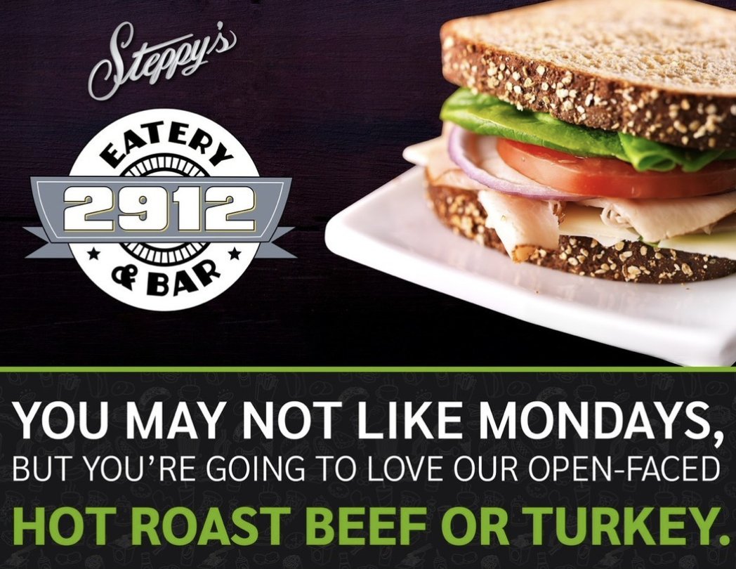 Steppys's tweet photo. You may not like Mondays, but you’re going to love our Open-Faced Hot Roast Beef or Turkey. 🥪#monday #sandwich #turkey #hotroastbeef https://t.co/irs4OEyYuD