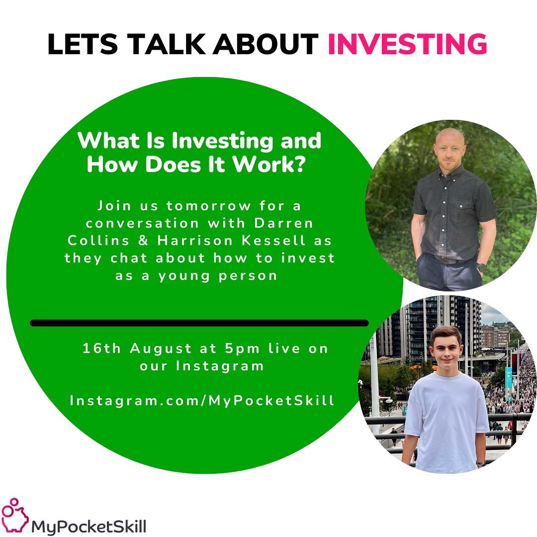 MyPocketSkill's tweet photo. Delighted to announce we will be joined by @MrCollinsFinanz for an Instagram Live tomorrow at 5pm🎉
He will be interviewed by one of our ambassadors, Harrison Kessell, where the pair will be talking about all things investing as a young person.
🔗 https://t.co/8G8Za89Gr1 https://t.co/mMM1QFNjxj
