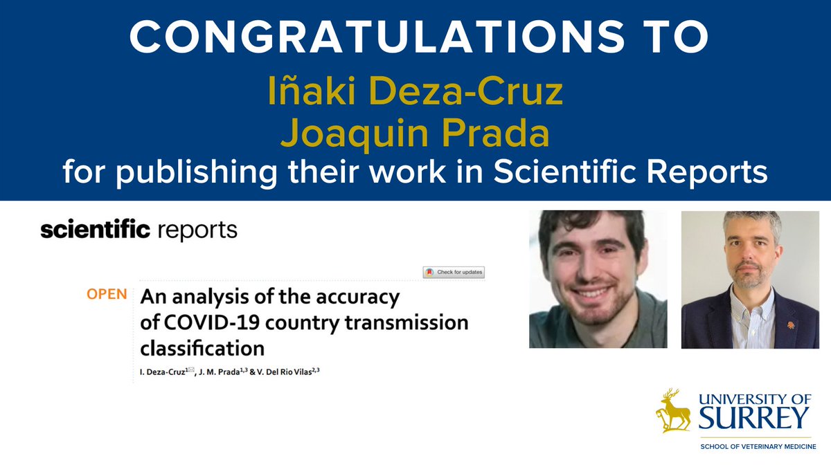 SurreyVet (@surreyvet) on Twitter photo 👏Congrats #InakiDezaCruz <a href="/PradaLab/">Prada Modelling Lab</a> <a href="/EpiPixels/">JM Prada</a> <a href="/UniOfSurrey/">University of Surrey</a> for publishing their work in <a href="/SciReports/">Scientific Reports</a> on an analysis of the accuracy of #covid19 country transmission classification.
Read more here | ow.ly/yAb750KamzK
#OpenAccess
#SurreyResearch 👏Congrats #InakiDezaCruz <a href="/PradaLab/">Prada Modelling Lab</a> <a href="/EpiPixels/">JM Prada</a> <a href="/UniOfSurrey/">University of Surrey</a> for publishing their work in <a href="/SciReports/">Scientific Reports</a> on an analysis of the accuracy of #covid19 country transmission classification.
Read more here | ow.ly/yAb750KamzK
#OpenAccess
#SurreyResearch