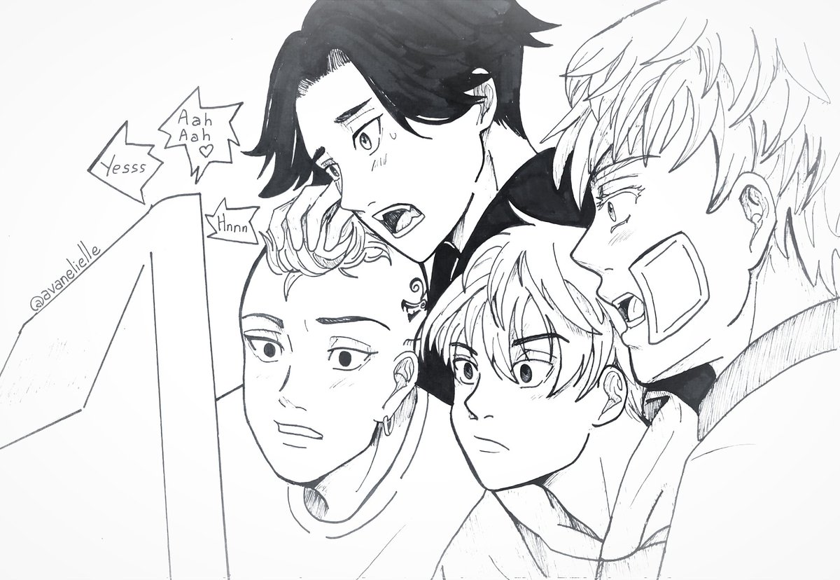 Avanelielle's tweet photo. Day 2 - Childhood friends 

Babies discovering the dark side of the internet by searching for this so called "48 positions" book...🫢

#Mikeyweek2022 #東卍FA https://t.co/6kcuTLL84M