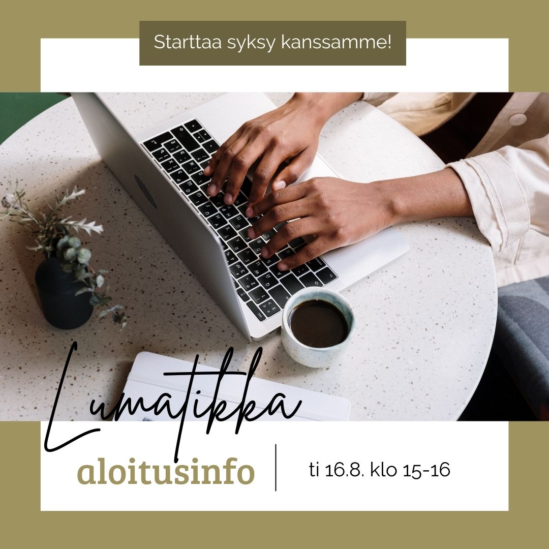 Vielä viikko LUMATIKKA-kurssien alkuun! 🤩 Kurssialueet on tänään avattu, katso ohjeet kurssialueelle liittymiseen linktr.ee/lumatikka.

Tervetuloa myös ti 16.8. klo 15 aloitusinfoon Zoomissa! Tilaisuus järjestetään suomeksi och samma på svenska. Zoom-linkit linkkipuussamme.