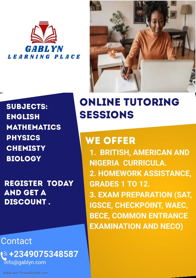 ChikLynda's tweet photo. And this is what we do at Gablyn Learning Place, a virtual school that demystifies science and mathematics for learners at the elementary through secondary school levels.

You can rely on us to help your child improve in these areas.

Email info@gablyn.com or call 09075348587 https://t.co/D33TywdN5u