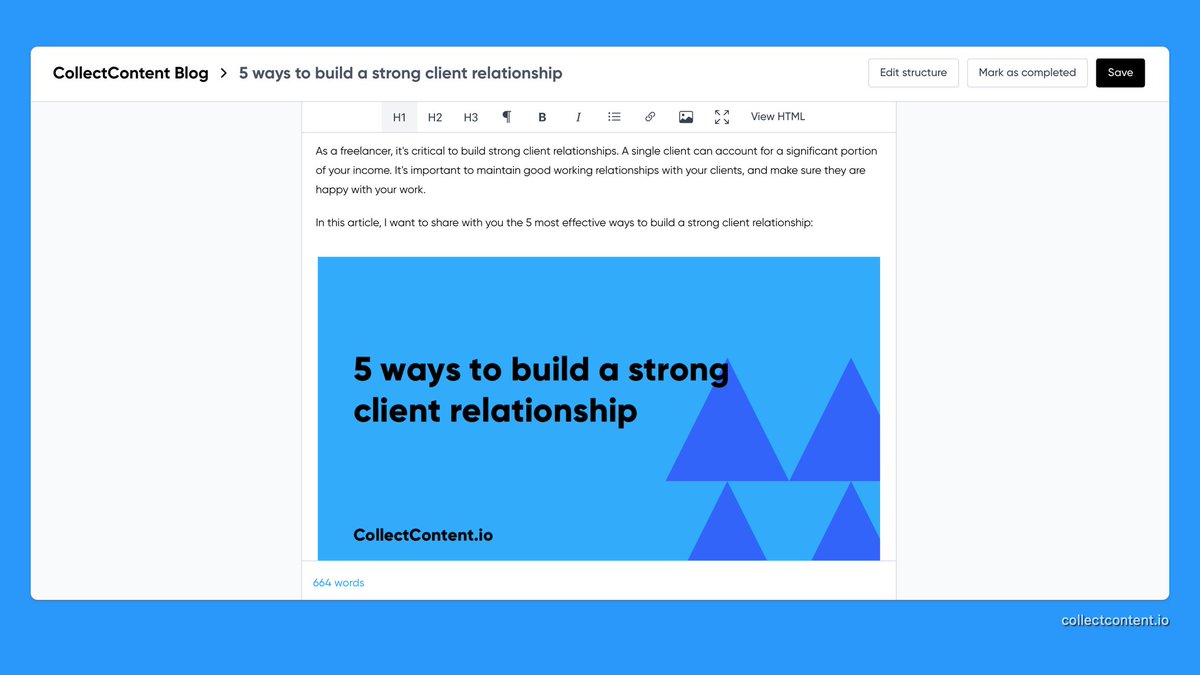 Lunchtime update 🍝

The content editor now includes some "essential" features.

- Image uploader, with the option to download the original image
- Sticky toolbar as you scroll
- A 'View HTML' option to export your HTML

Now back to client work!

#buildinpublic