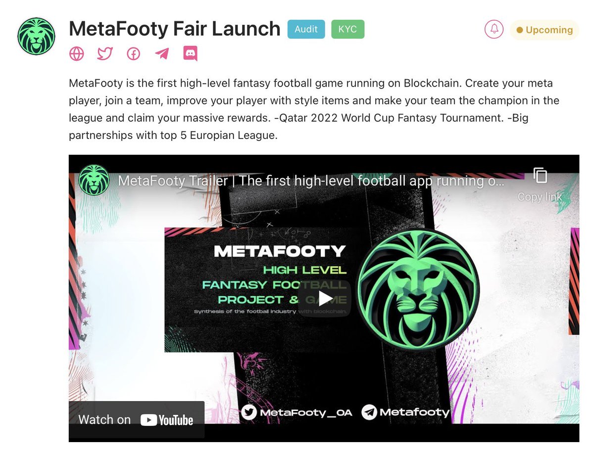 MetaFooty_OA's tweet photo. 🎉Congratulations $MFY has successfully passed the audit and KYC process.🚀
https://t.co/fz8ZOhEH2F
#MFY #MetaFooty https://t.co/8isEdz6FOr