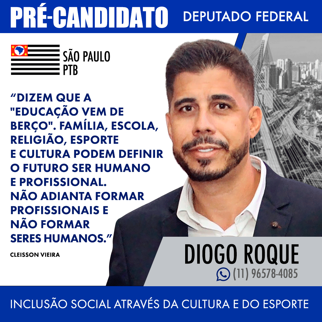 Diogotroque's tweet photo. Diogo Roque 
Pré - Candidato Deputado Federal

Inclusão social através da Cultura e do Esporte.
#ptbrasil #ptbnacional #PTB14 https://t.co/EeqJYTZ0tc