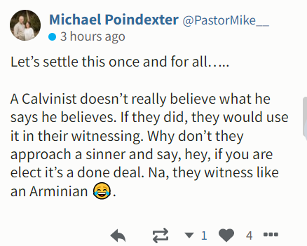 weecalvin1509's tweet photo. Eh? Surely if God knows for absolutely 100% certain, who will be saved and who won't, then salvation is to any #BasicTheist a "done deal" whether we are Calvinist or not? If there is any uncertainty - then even God cannot be certain i.e. #OpenTheism
#TryAgain @PastorMike_ https://t.co/xc2afO0xRe