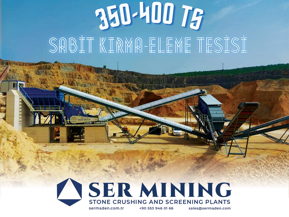ser_maden's tweet photo. 350-400 ton/saat üretim kapasiteli Sabit Primer Darbeli Kırma Eleme Tesisi, kalker, dolomit, mermer, alçı vb. gibi yumuşak ve aşındırıcılığı az olan taş çeşitlerini kırmak için ideal ve ekonomik bir yerleşim düzenidir.

#kırma_eleme_tesisi #taş_kırma_eleme_tesisi #SER_MINING https://t.co/j7067JfBYd