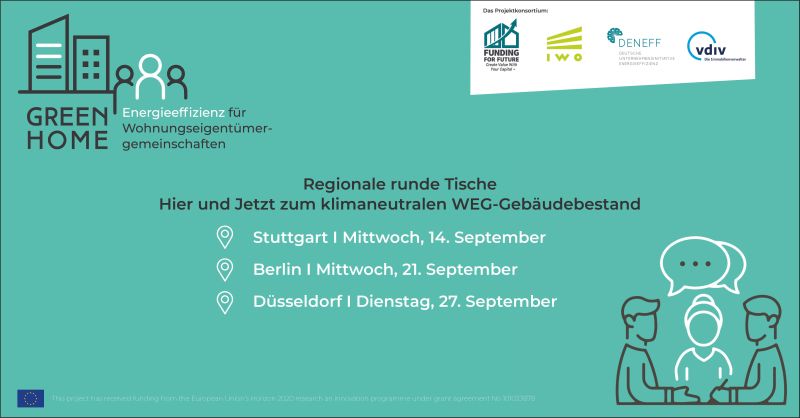 Hier und Jetzt zum klimaneutralen #WEG-Gebäudebestand, das ist das Motto der #RegionalenRundenTische im September. Sie können gleich in drei Bundesländern mit dabei sein, also los geht’s: Termin auswählen und kostenlos anmelden! iwoev.org/site/index.cfm…
