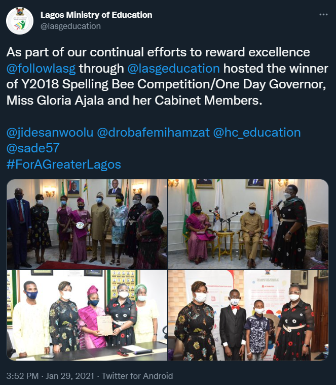 dmightyangel's tweet photo. In 2018,the headline changed to "Bus Driver’s Daughter Emerges As 2018 Lagos One-Day Governor"
Yes, A 14-year-old daughter of a commercial bus driver in Lagos, Miss Gloria Ajala, of Lafiaji Senior High School became #OneDayGovernor.
That 2001 event keeps giving hope to ALL. https://t.co/pcM9IwJ3c7