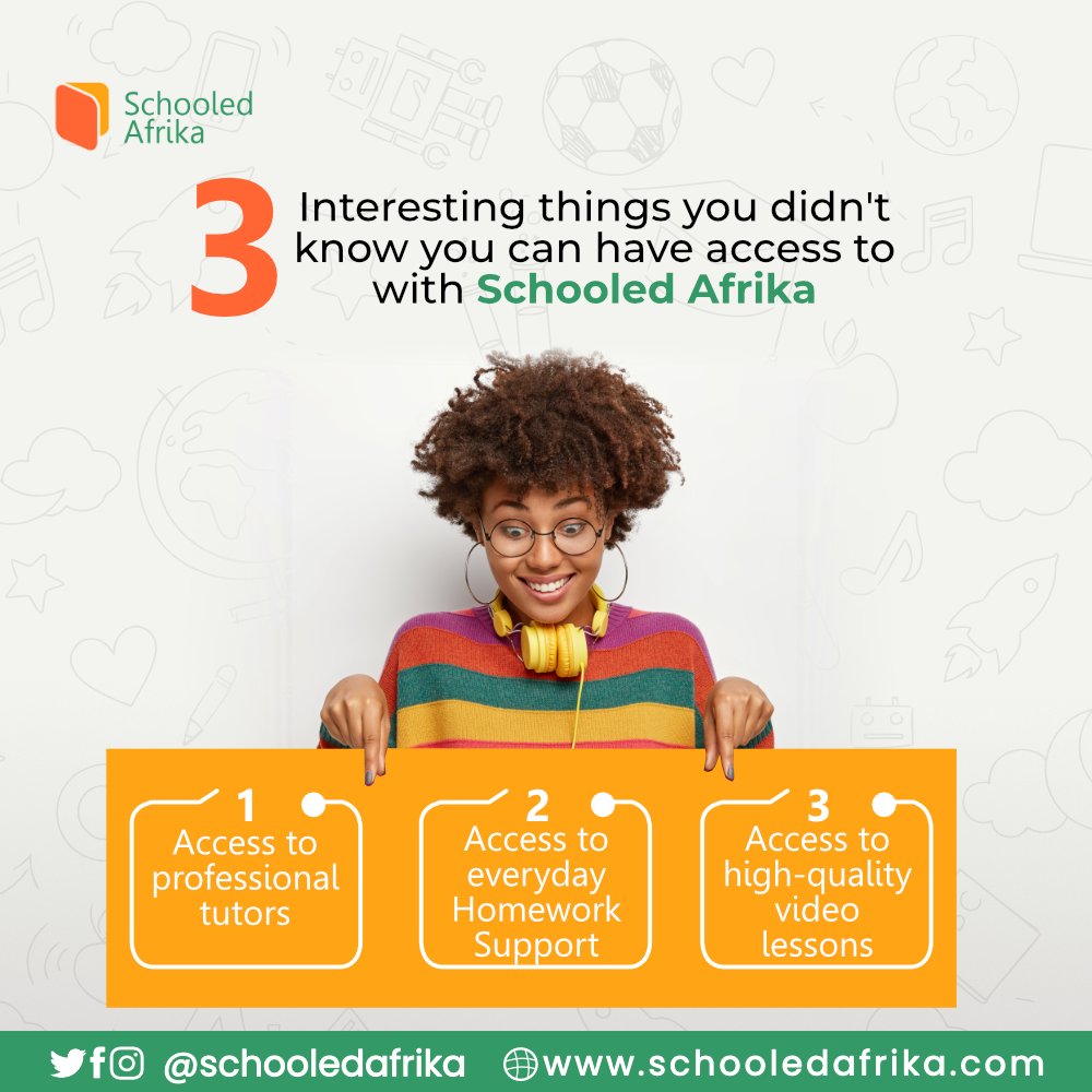 SchooledAfrika's tweet photo. Did you know you could have access to these 3 amazing things with Schooled Afrika?

Now you know!

You can visit our website to register. Click on the link in bio

#edtech #schooledafrika https://t.co/gJqlw2JEYm
