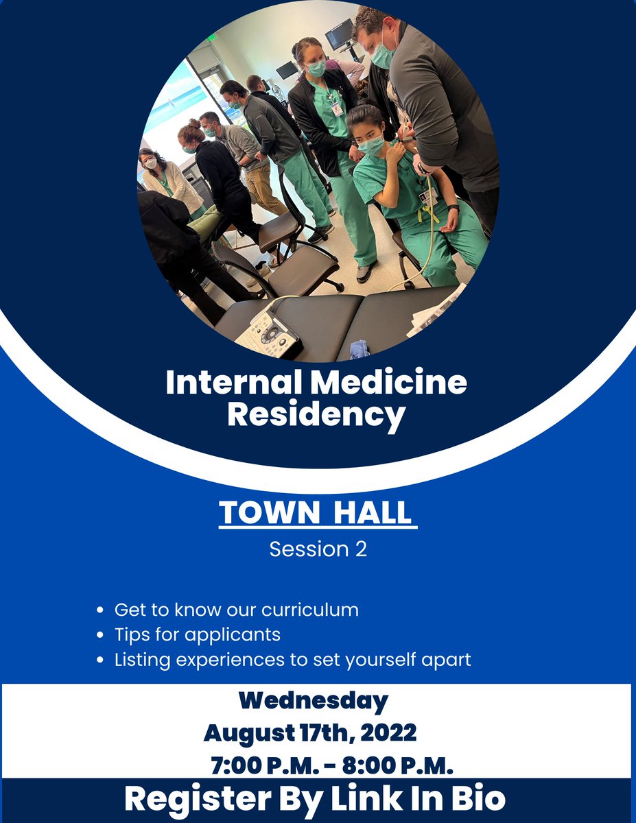 Don't forget to join our second town hall WEBEX event on Wednesday August 17th, 2022: 7:00 P.M. - 8:00 P.M.EST Get to know our curriculum in our internal medicine program. @MAHECwnc @Inside_TheMatch @InternalMed_Res #futuremedres #match2023 #MedTwitter #IMProud