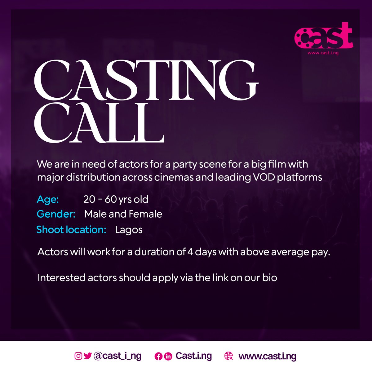 thecastingplace's tweet photo. We are in need of actors for a party scene in a big movie projectππ
Interested actors within the age category can apply here: https://t.co/AngdG8s8UN
We can't wait to have you on set π₯³
#castingcall #opportunity #actors #actoraccess https://t.co/3HrD5lDoQm