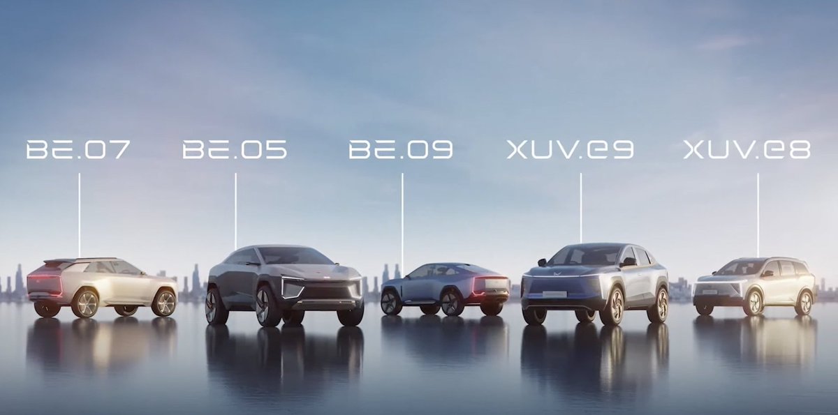 InsightHubIn's tweet photo. Mahindra Electric unveiled its 5 new EVs: XUV e8, XUV e9, BE 05, BE 07 and BE 09.

It will be based on INGLO EV platform
Battery capacity range from 60-80kWh
First EV to Launch in December 2024.
#Mahindra #MahindraEV https://t.co/TFRSaMx15p