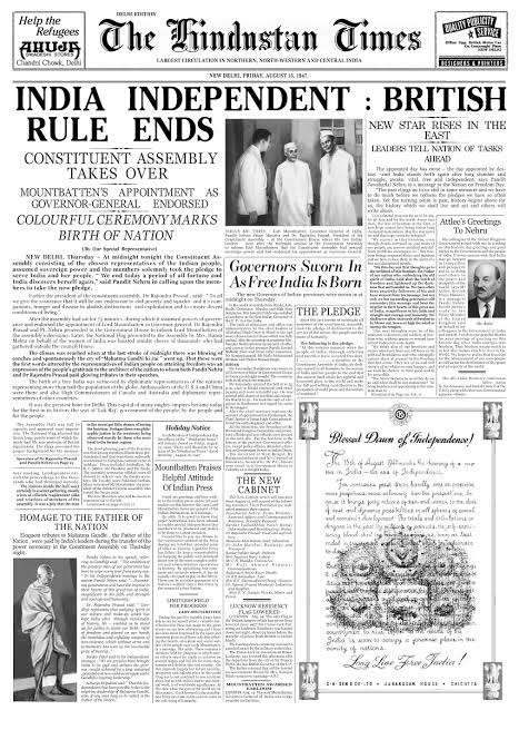 SpercBhu's tweet photo. On the momentous occasion of India's 76th Independence Day, here's a look at headlines from The Hindustan Times that marked the much-awaited, albeit violence-laden, freedom of India on August 15, 1947.
#JaiHindJaiBharat
#AjadiKaAmritMahotsav
#75YearsofIndependence
#bhu #sperc https://t.co/jHJcqFWxZi