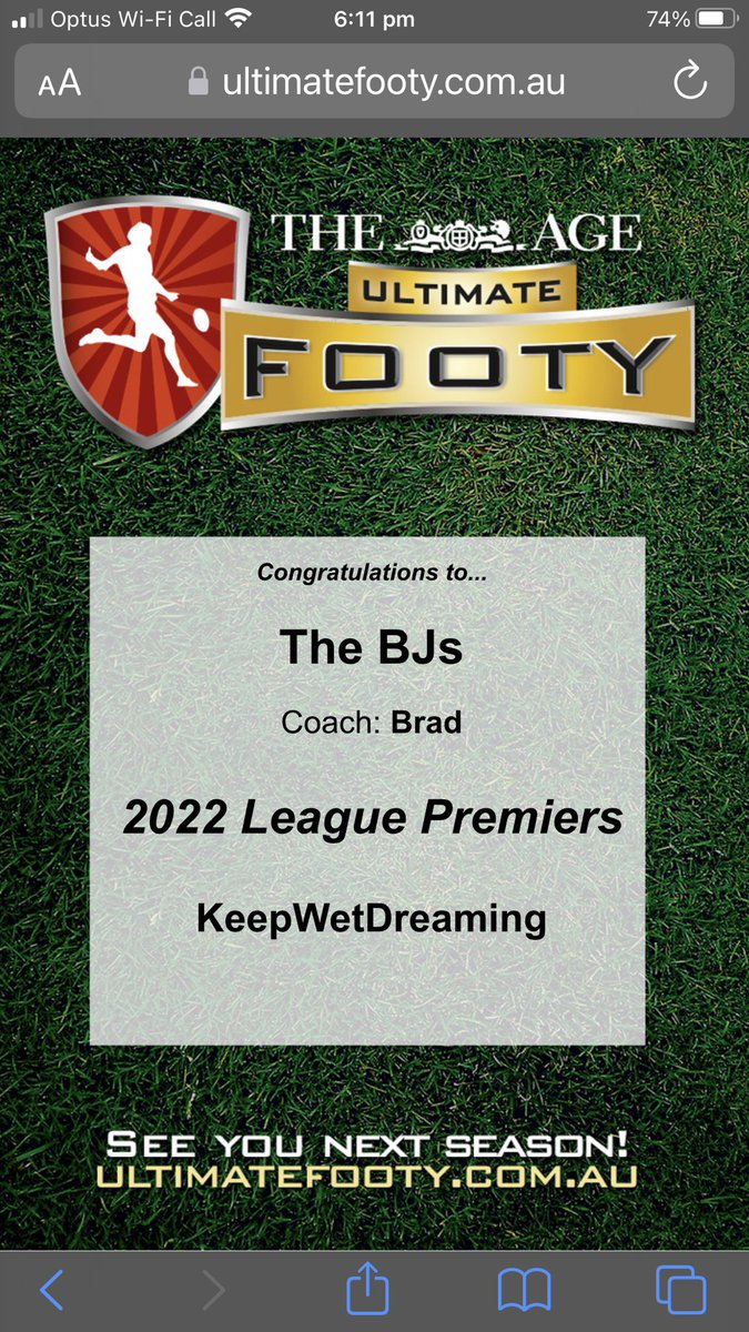 bradjohnso's tweet photo. Back to Back BJs! @KeepWetDreaming #afl #AFLFantasy https://t.co/pShW4riAqD