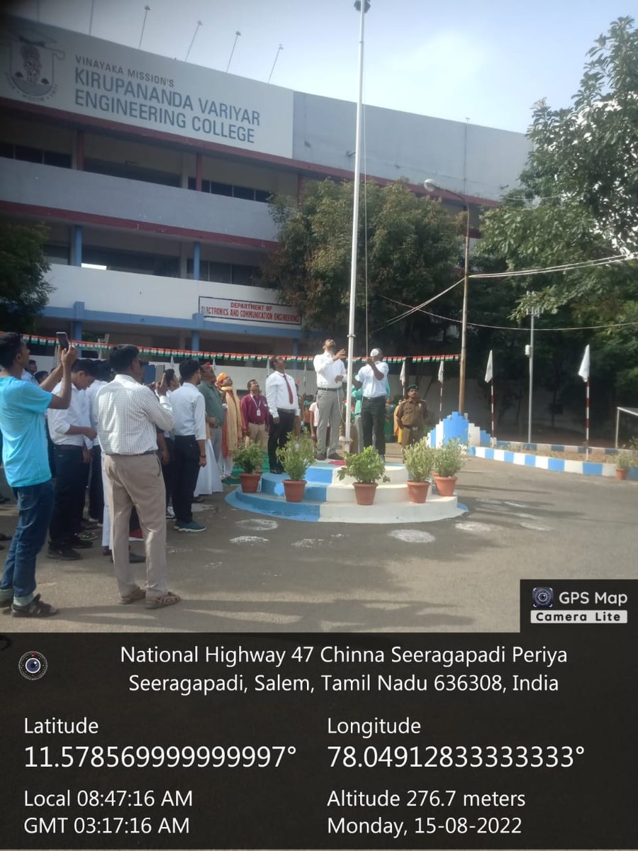 vmcpt's tweet photo. Greetings from Vinayaka Missions College of Physiotherapy, Salem
 On the occasion of the 76th Independence Day celebration,The Flag 🇮🇳 Hoisting ceremony  held @ College Campus on August 15th, 2022 at 08.45 AM. Principal, Staff and Student members were participated in this event https://t.co/DsgvdTWkph