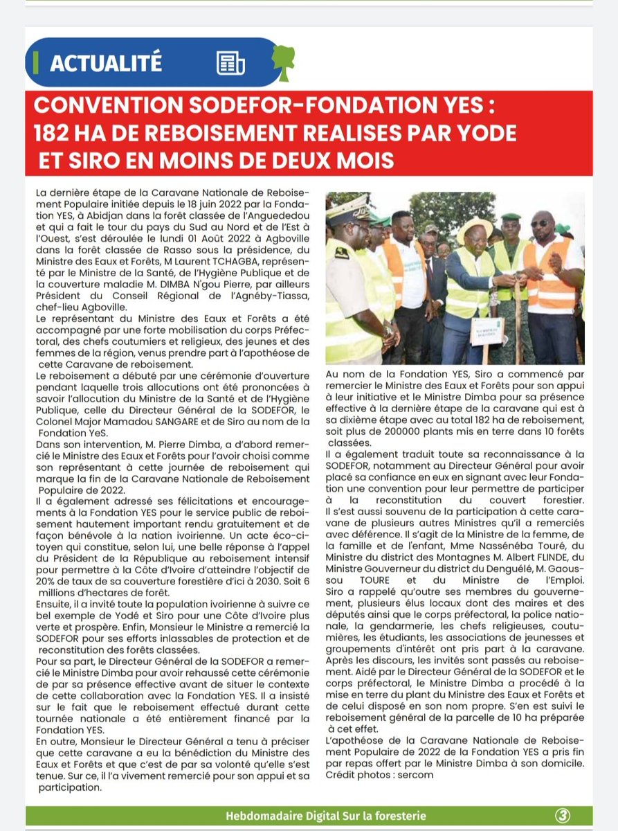 SODEFOR22's tweet image. La @SODEFOR22 un partenaire sûr pour la restauration et la préservation des forêts et la lutte la désertification. Avec 1 Centre de semences forestières certifiées et 2 centres de bouturage et une expertise acquise en 56 ans. @FondationYes @FAOCotedIvoire @sgaiji @dimbobin