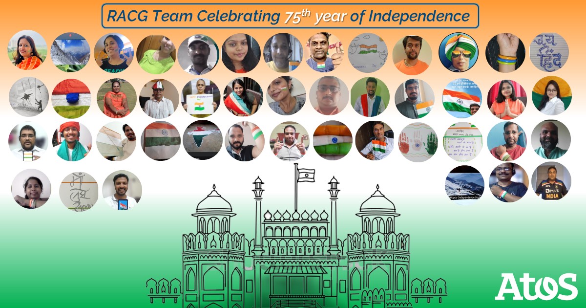 Atos_India's tweet photo. With great excitement, GDC India RACG Team is celebrating our historic accomplishment and the 75th year of our freedom. Happy Independence Day! 🇮🇳 

#75thIndependenceDay2022 🇮🇳 #AtosGDCIndia #WeAreAtos https://t.co/YLFLIjowlm