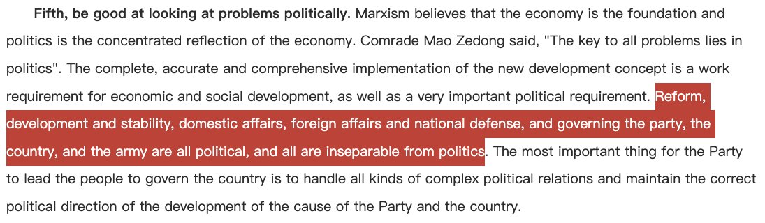 Last point: 'look at problems from a political perspective' - quotes Mao as saying 'the key to all problems is in politics'