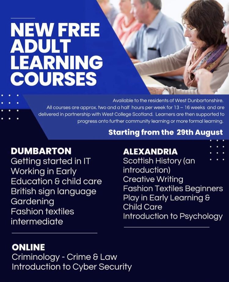 VOLTrust's tweet photo. Working 4 U have courses available to the residents of the WDC area. Courses are free to all residents. All courses are approx. two and a half hours per week for 13 – 16 weeks.
#keeplearning #xommunity #nevertoold #valeofleventrust https://t.co/VSpI4jWJ5u