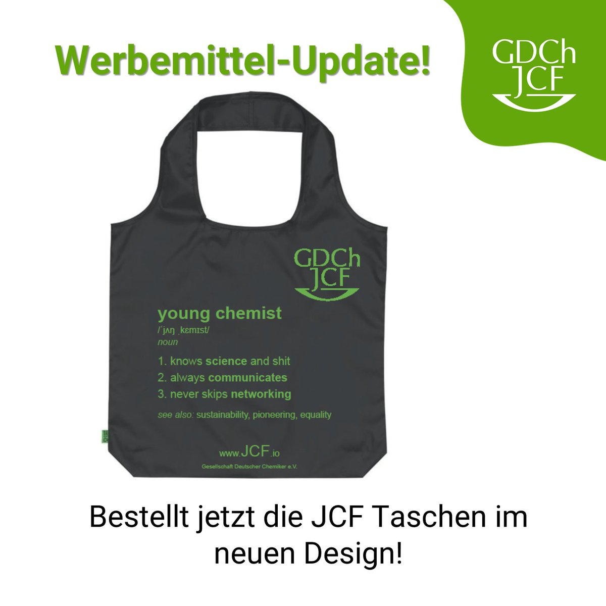 JungChemiker's tweet photo. 🚨🚨Werbemittel-Alert🚨🚨
Könnt ihr euch noch an unseren Werbemittel-Designwettbewerb erinnern? Die nachhaltigen Taschen im neuen Design sind ab sofort in unserem Shop bestellbar: https://t.co/3BiGCVoiAs
#werbemittel #youngchemist #neuetaschen
@GDCh_aktuell https://t.co/77CpcD1Lhj