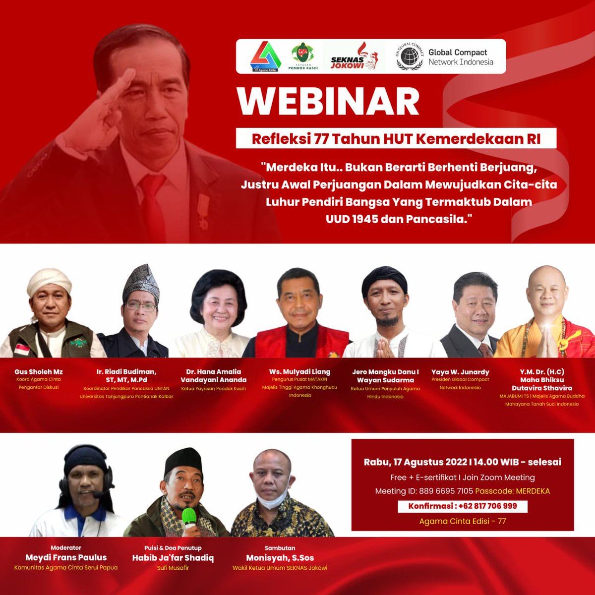 AgusSho62811788's tweet photo. 🌈WEBINAR REFLEKSI #HUT77RI
"Merdeka Itu.. Bukan Berarti Berhenti Berjuang, Justru Awal Perjuangan Dalam Mewujudkan UUD 1945 & Pancasila"
Rabu, 17 Agustus 2022
14.00 WIB
Zoom Meeting
#AgamaCinta
#GlobalCompactNetworkIndonesia #SeknasJokowi #YayasanPondokKasih https://t.co/DKvX1KKUHB