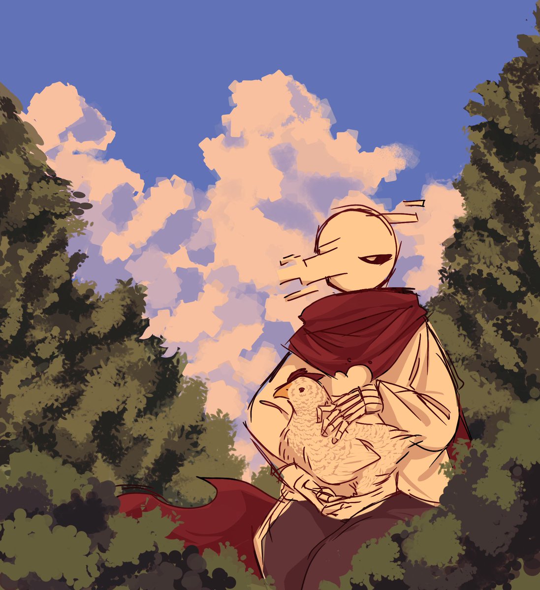 rainbowscom's tweet photo. Geno and a chicken enyoing the blue sky #genosans #aftersans https://t.co/7HQLCiXSup