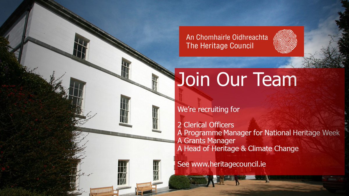 HeritageHubIRE's tweet photo. The Heritage Council is recruiting 2 Clerical Officers to work as part of the Heritage Council’s Administration team. This is a full-time permanent position based in their office in Kilkenny. For more information see https://t.co/4MoMZto80J or email ciara@excelrecruitment.com https://t.co/kmjmMc1awV