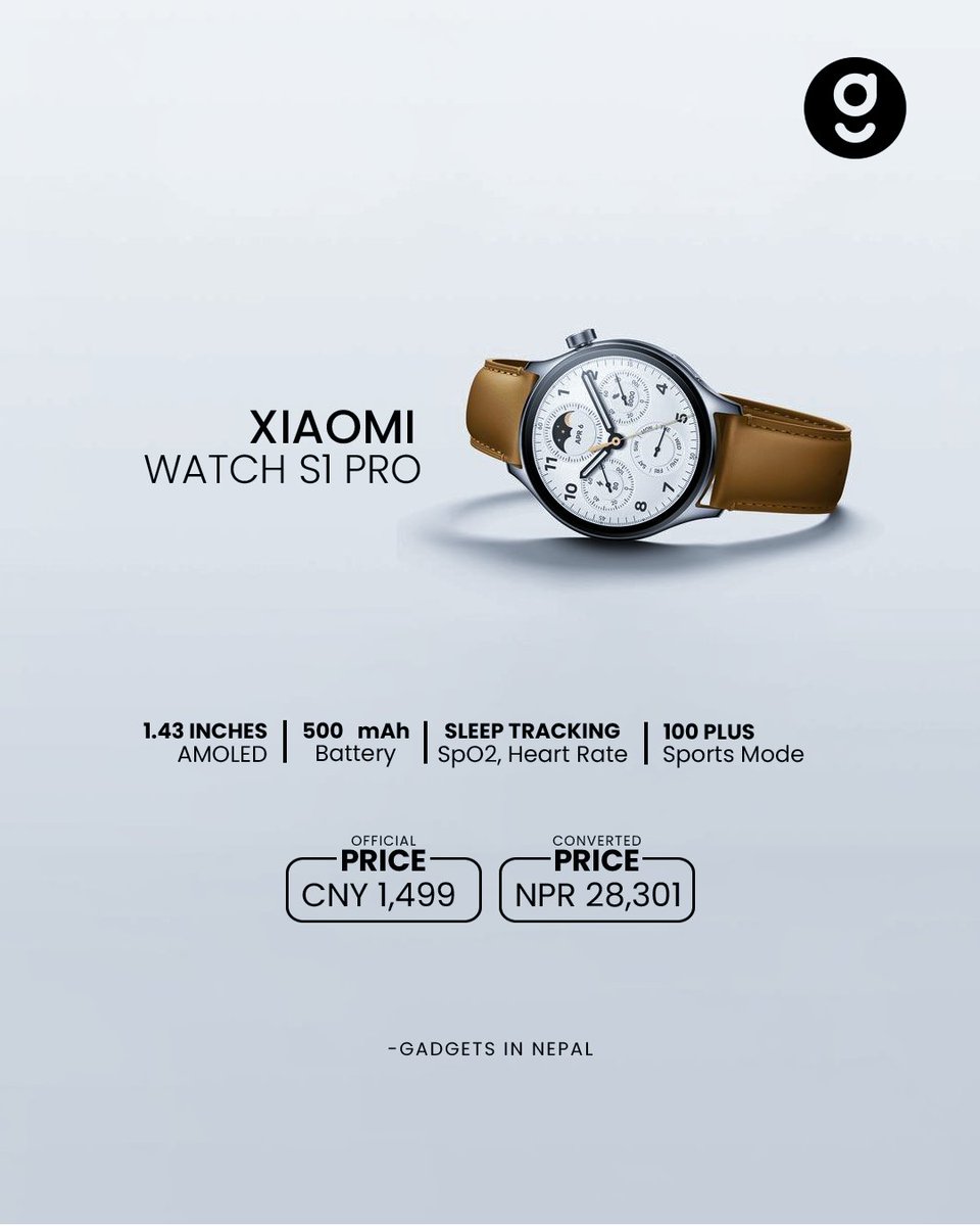 GadgetsInNepal's tweet photo. What are your thoughts on the Xiaomi Watch S1 Pro? Comment below
Read More: https://t.co/QllfpTOo4O
#xiaomi #watchS1pro #smartwatch #gadgetsinnepal https://t.co/bs2HS50JWB