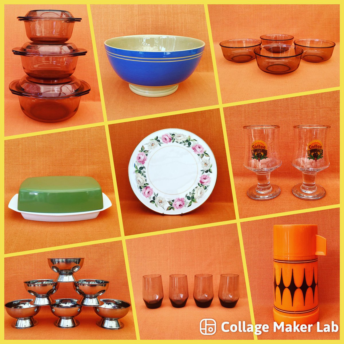 EtsyStuck1970s's tweet photo. My latest offerings 🧡 More to come (now that there’s a breeze and I can finally function!)🥵 

#Arcopal #smokedglass #casseroledishes #earthenware #mixingbowl #Arcoroc #avocadogreen #Melaware #butterdish
#RoyalWorcester #cakeplate #liqueurglasses #WMF #sundaedishes
#Aladdinflask https://t.co/wn6RuH41yx