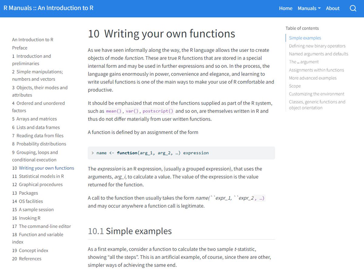 The #rstats manuals are great - these just need a #quarto_pub makeover, so <a href="/chrisderv/">Christophe Dervieux</a> and I gave it one.

Browse the manuals with code formatting, better layout of tables of content, ...

The conversion runs once a week.  Please report issues at github.com/rstudio/r-manu…