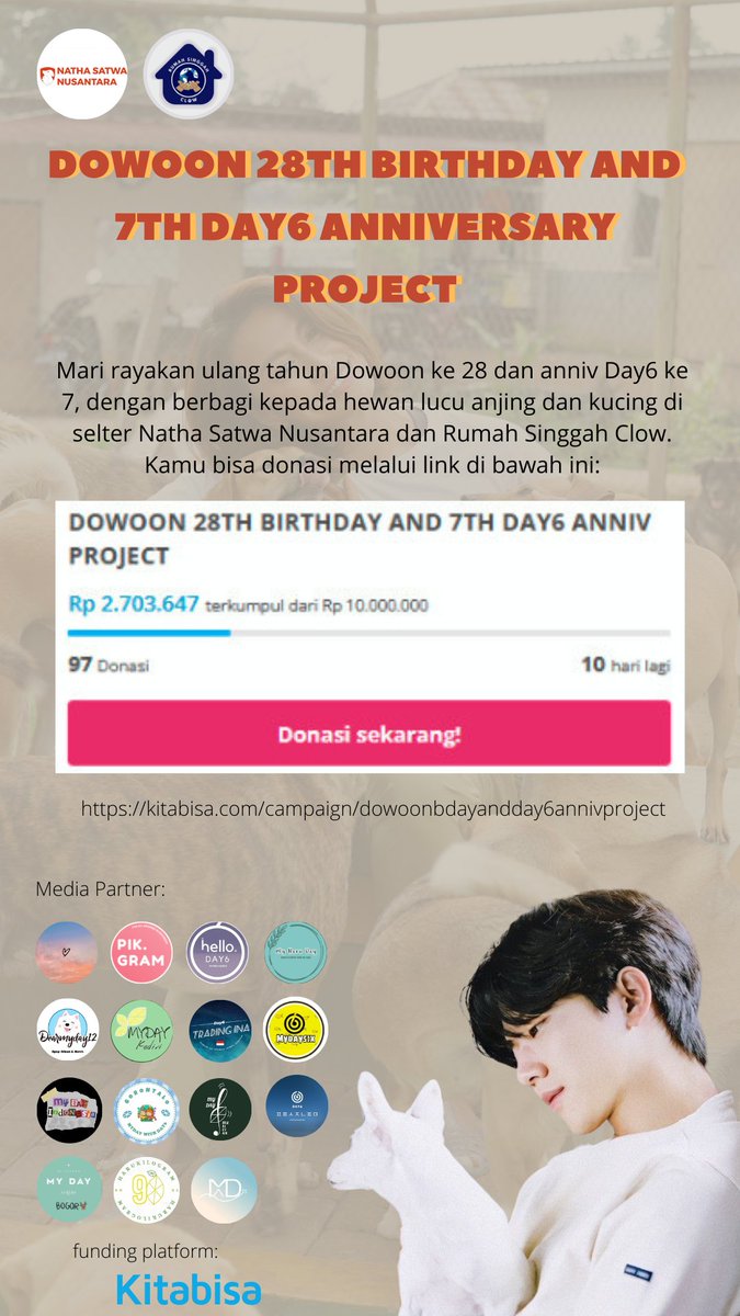mydayjarsocpro's tweet photo. Semangat Senin, MyDay, Jars, dan orang baik. Sebentar lagi senin berlalu. yuk ajak yang lain, yang belum donasi untuk anabul 🐶🐱
@DAY6TradingINA @nanndd @myharu_day @dearmyday12 @MyDayKediri @mydayindonesia @MyDayMusician @Papasungjinfam @90HaruKilogram @my_daybogor @mydayxtra https://t.co/u0YjLJLsuF